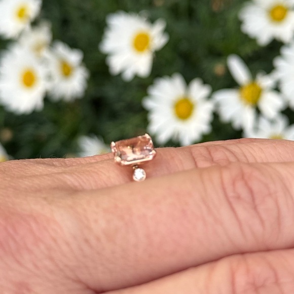✨💍Exquisite Morganite Emerald Cut and Diamond Princess Cut Rose Gold Ring 7 - Picture 7 of 9